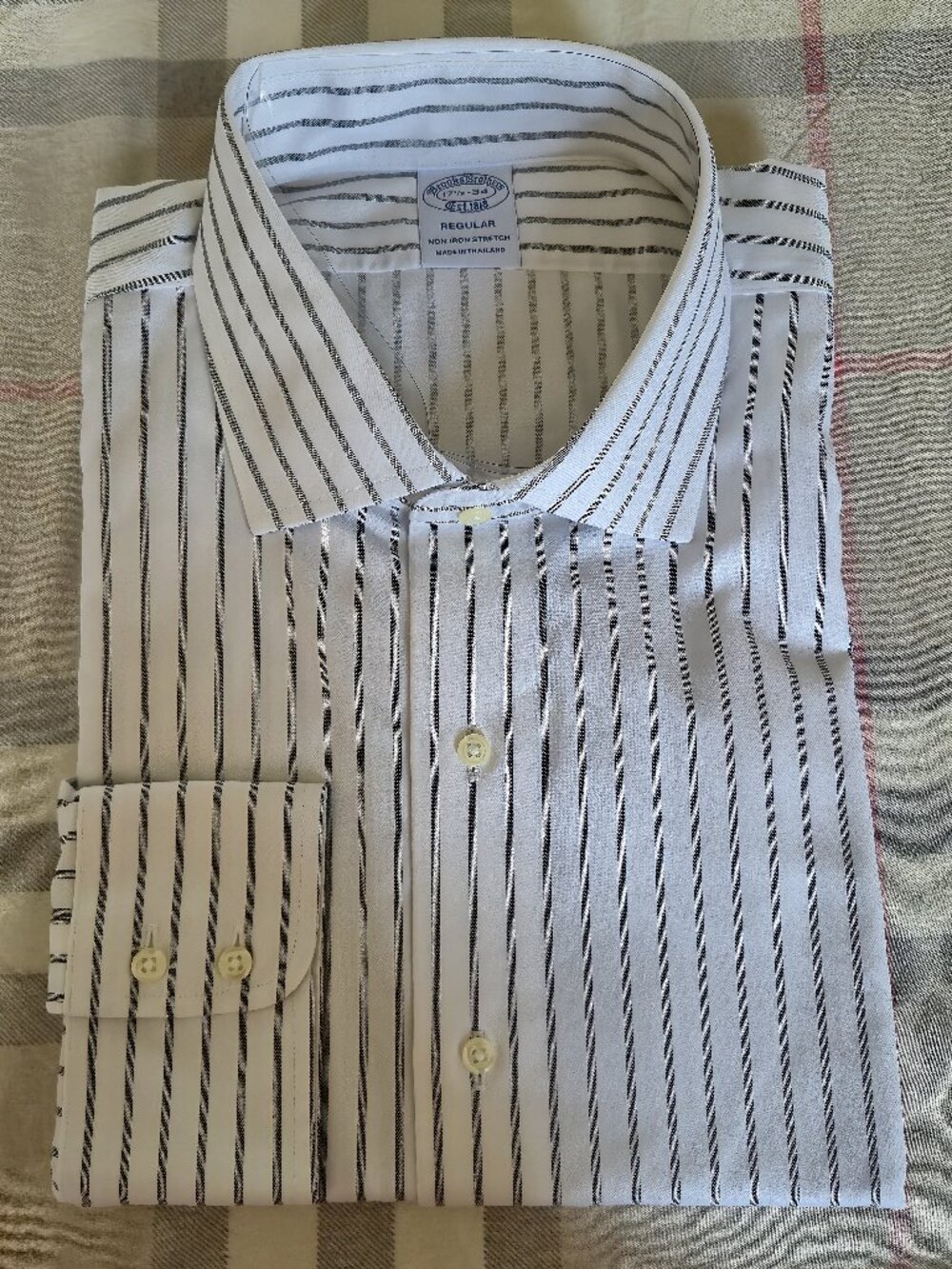 NWT Brooks Brothers Dress Shirt Non-Iron Stretch Supima Cotton Striped 17.5/34